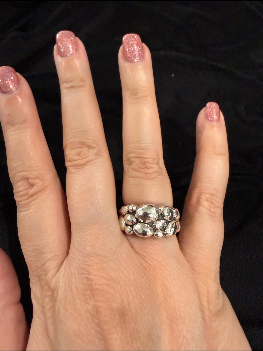 JAI Ireland Sterling Silver Hammered Cobblestone Ring, size 7